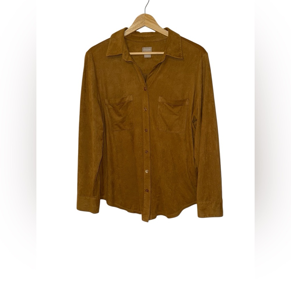 Chico’s Button Up Faux Suede Blouse